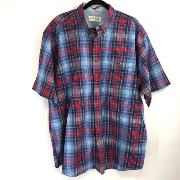 Orvis Other - ORVIS Short Sleeve Button Down Collared Shirt Madras Plaid Multicolor Cotton XL